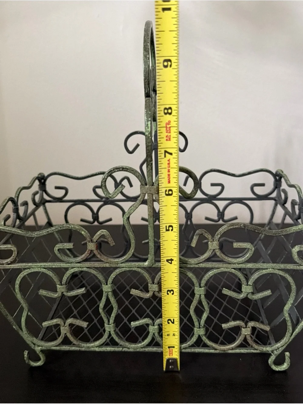 Metal-Wrought Iron Green Basket- French Country Style / Cottagecore/ Farmhouse
